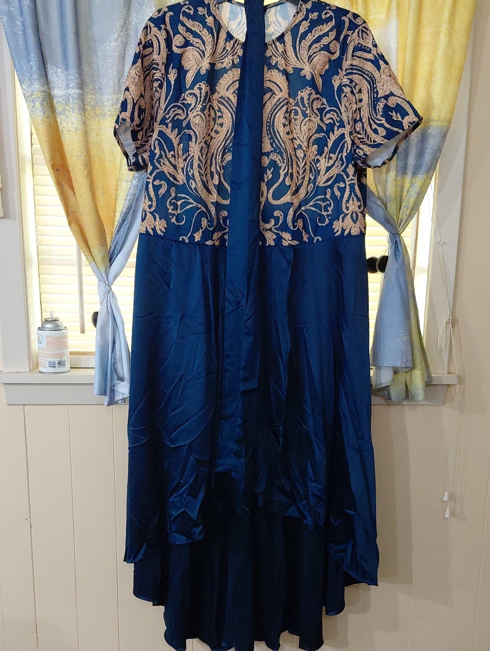 Navy Blue and Gold Embroidered Women's High-Low Dress Temu Size 3x Or 18w